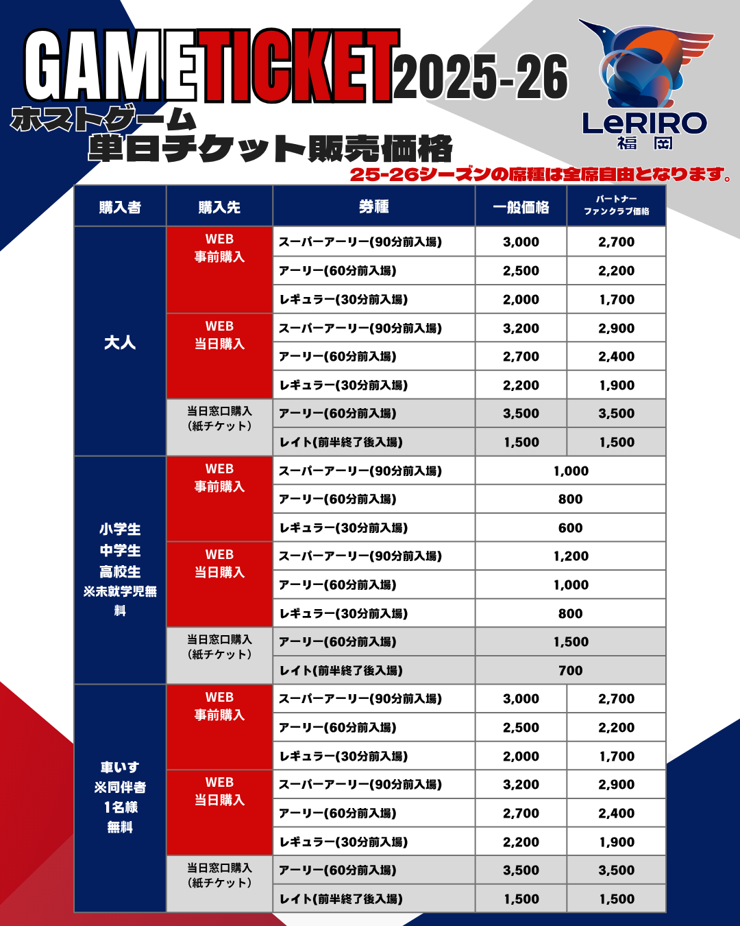 2025-26  ホストゲーム単日チケット　販売価格について image